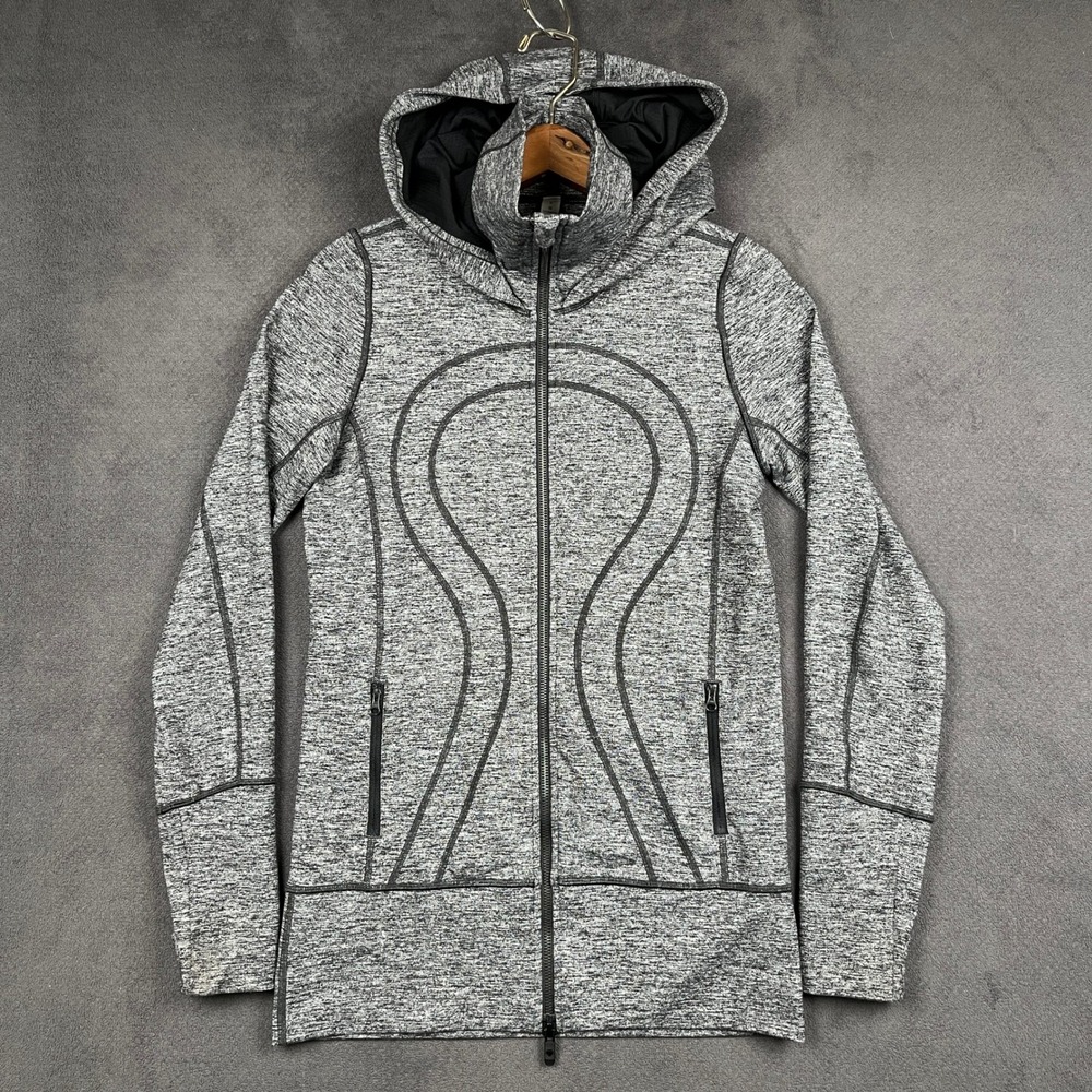 Lululemon Stride Jacket II Womens 6 Heathered Black White Luon Full Zip LW4ML1S